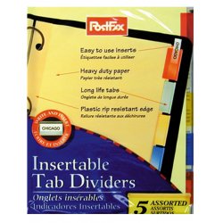 Tab Dividers - 5 Colored Binder Tabs