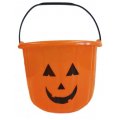 Large Halloween Pumpkin Bucket - Orange Plastic Candy Pail