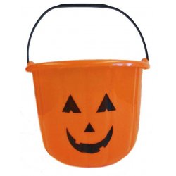Large Halloween Pumpkin Bucket - Orange Plastic Candy Pail