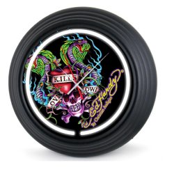 Ed Hardy Clock - "Love Kills Slowly" Snakes Neon Clock