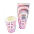 Religious and Joyous Cross Cups - 18cnt. Pink Paper Cups