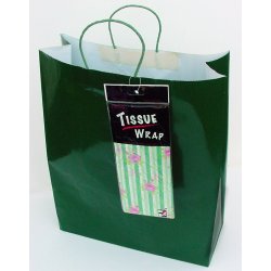 12 Jumbo Green Gift Bags w/ Tissues - (1dz. Total)