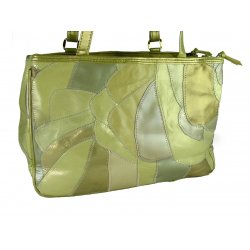 Golden Patchwork Stitched Genuine Leather Handbag