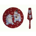 Snowman Cake Plate/Server Plate with Serving Knife