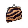 Animal Print Coin Purse with Clutch Clasp - Brown Zebra Design