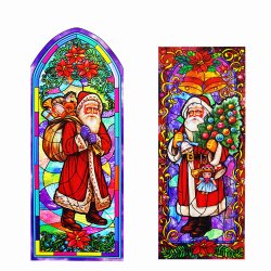 Reusable Stain Glass Window Clings - 2 Pack St. Nick/Santa Claus Theme