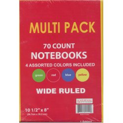 Wide Ruled Notebooks - 4 Pack of Assorted Colors