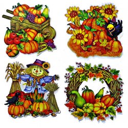 Window Cling Decorations - "Fall Farmer" - 4 Piece Set