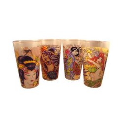 Set of 4 Ed Hardy "Dangerous Women" Pint Glasses